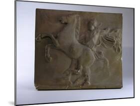 Relief Fragment Depicts A Figure with A Horse, A Copy of A Frieze In the Classical Greek Style-James Wehn-Mounted Giclee Print