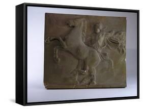 Relief Fragment Depicts A Figure with A Horse, A Copy of A Frieze In the Classical Greek Style-James Wehn-Framed Stretched Canvas