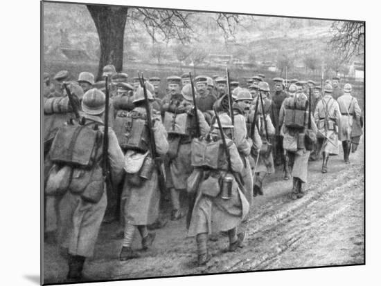 Relief French Infantry Passing a Line of Prisoners, Plessis-De-Roye, Picardy, France, 30 March 1918-null-Mounted Giclee Print
