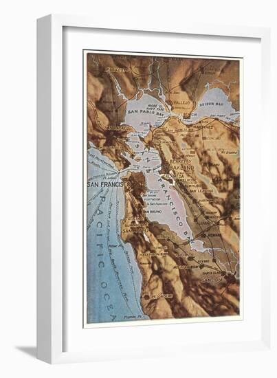 Relief Map of Bay Area, San Francisco, California-null-Framed Art Print