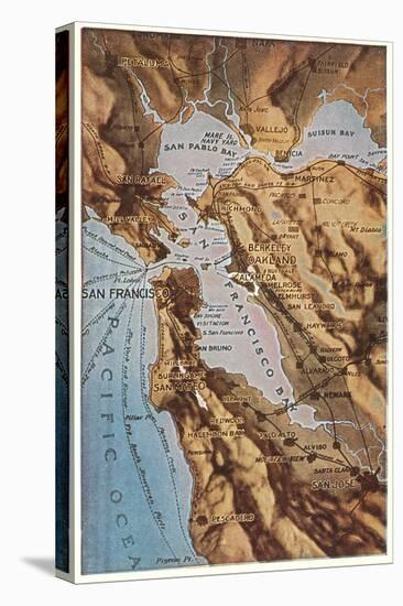 Relief Map of Bay Area, San Francisco, California-null-Stretched Canvas