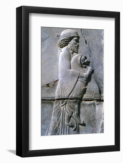 Relief of a man holding a lion cub, Persepolis, Iran-Vivienne Sharp-Framed Photographic Print