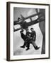 Relief Workers Hanging from Cable in Front of a Giant Beam During the Construction of Fort Peck Dam-Margaret Bourke-White-Framed Photographic Print