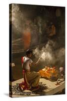 Religious Ceremony at Ganges River, Varanasi, India-Ali Kabas-Stretched Canvas