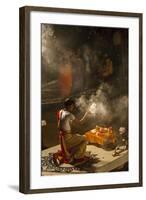 Religious Ceremony at Ganges River, Varanasi, India-Ali Kabas-Framed Photographic Print