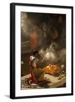 Religious Ceremony at Ganges River, Varanasi, India-Ali Kabas-Framed Photographic Print