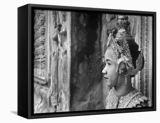 Religious Dancer at Temple of Angkor Wat, Wearing Richly Embroidered and Ornamented Costumes-Eliot Elisofon-Framed Stretched Canvas