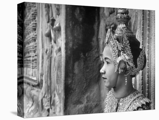 Religious Dancer at Temple of Angkor Wat, Wearing Richly Embroidered and Ornamented Costumes-Eliot Elisofon-Stretched Canvas