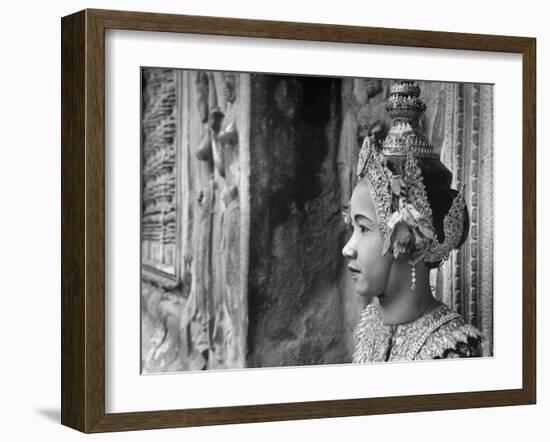 Religious Dancer at Temple of Angkor Wat, Wearing Richly Embroidered and Ornamented Costumes-Eliot Elisofon-Framed Photographic Print