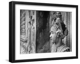 Religious Dancer at Temple of Angkor Wat, Wearing Richly Embroidered and Ornamented Costumes-Eliot Elisofon-Framed Photographic Print