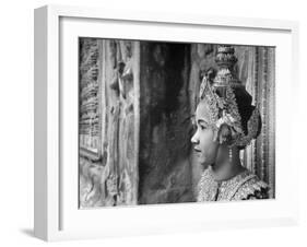 Religious Dancer at Temple of Angkor Wat, Wearing Richly Embroidered and Ornamented Costumes-Eliot Elisofon-Framed Photographic Print