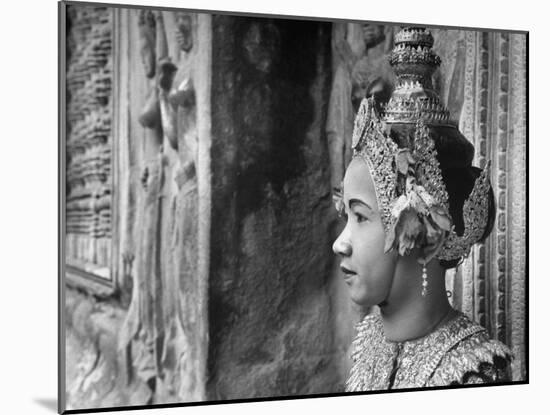 Religious Dancer at Temple of Angkor Wat, Wearing Richly Embroidered and Ornamented Costumes-Eliot Elisofon-Mounted Photographic Print