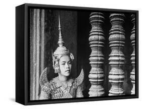 Religious Dancer at Temple of Angkor Wat, Wearing Richly Embroidered and Ornamented Costumes-Eliot Elisofon-Framed Stretched Canvas