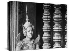 Religious Dancer at Temple of Angkor Wat, Wearing Richly Embroidered and Ornamented Costumes-Eliot Elisofon-Stretched Canvas