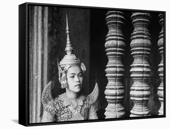 Religious Dancer at Temple of Angkor Wat, Wearing Richly Embroidered and Ornamented Costumes-Eliot Elisofon-Framed Stretched Canvas