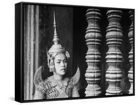 Religious Dancer at Temple of Angkor Wat, Wearing Richly Embroidered and Ornamented Costumes-Eliot Elisofon-Framed Stretched Canvas