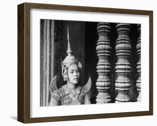 Religious Dancer at Temple of Angkor Wat, Wearing Richly Embroidered and Ornamented Costumes-Eliot Elisofon-Framed Photographic Print