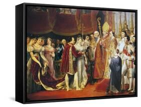 Religious Marriage of Napoleon I and Marie-Louise in Salon Carre at Louvre, on 2 April, 1810-Georges Rouget-Framed Stretched Canvas