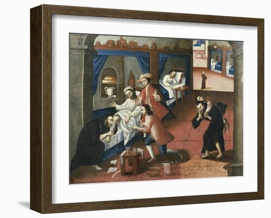 Religious Men Treating Patient at St Andrew Hospital in Cuzco-Marcos Zapata-Framed Giclee Print