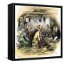 Religious Prayer at a Christian Ceremony Held in a Tent, United States, Years 1850. Colour Engravin-null-Framed Stretched Canvas