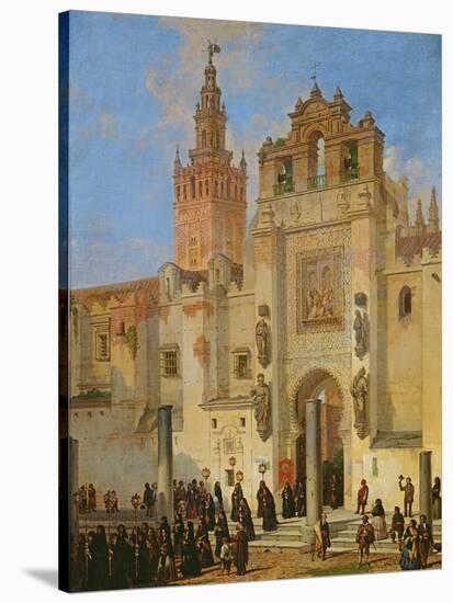 Religious Procession in Seville, 1853-Joachin Dominguez Becquer-Stretched Canvas