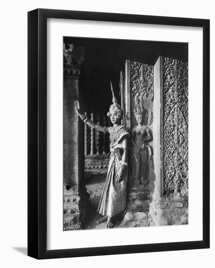 Religious Ritual Dancer in Temple of Angkor Wat, Wearing Richly Embroidered and Ornamented Costumes-Eliot Elisofon-Framed Photographic Print