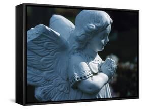 Religious Stone Carving of Angel-null-Framed Stretched Canvas