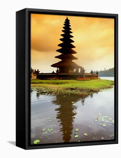 Religious Ulur Danu Temple in Lake Bratan, Bali, Indonesia-Bill Bachmann-Framed Stretched Canvas