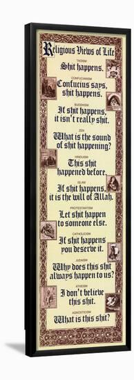 Religious Views Of Life - Sh*t Happens, Humor Poster-null-Framed Poster