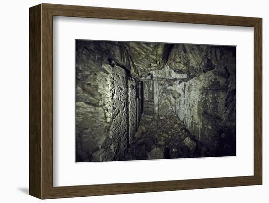 Remains of a room of a bunker on a mountain in a wood in winter in Alsace-Axel Killian-Framed Photographic Print