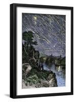 Remarkable Meteor Shower over the Mississippi River, 1833-null-Framed Premium Giclee Print