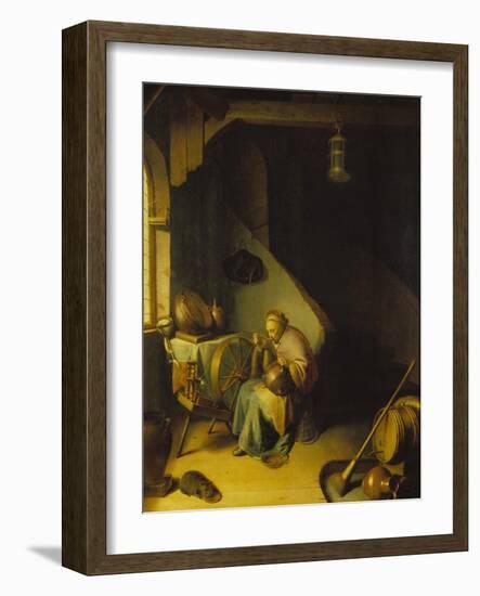 Rembrandt's Mother at the Spinning Wheel-Gerrit Dou-Framed Giclee Print