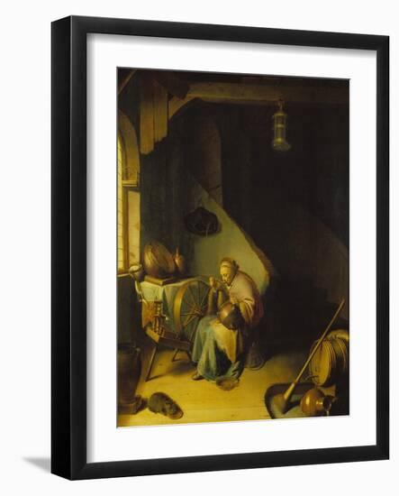 Rembrandt's Mother at the Spinning Wheel-Gerrit Dou-Framed Giclee Print