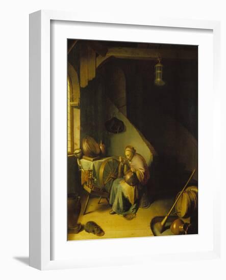 Rembrandt's Mother at the Spinning Wheel-Gerrit Dou-Framed Giclee Print