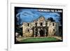 Remember the Alamo - Scratchboard-Lantern Press-Framed Art Print