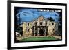 Remember the Alamo - Scratchboard-Lantern Press-Framed Art Print