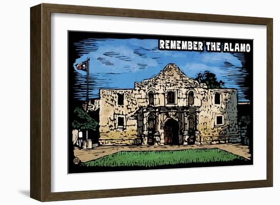 Remember the Alamo - Scratchboard-Lantern Press-Framed Art Print