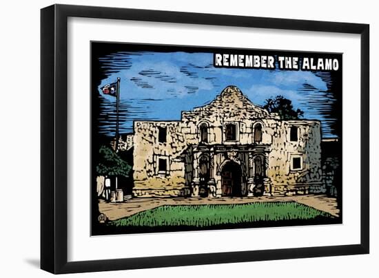 Remember the Alamo - Scratchboard-Lantern Press-Framed Art Print