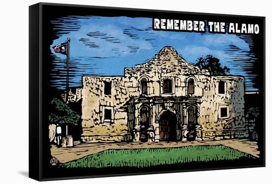 Remember the Alamo - Scratchboard-Lantern Press-Framed Stretched Canvas