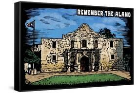 Remember the Alamo - Scratchboard-Lantern Press-Framed Stretched Canvas