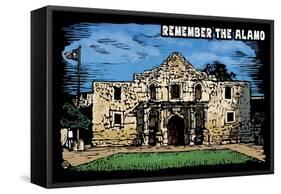 Remember the Alamo - Scratchboard-Lantern Press-Framed Stretched Canvas