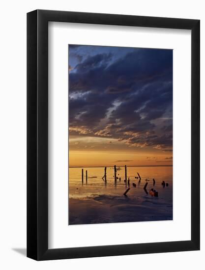 Remnants of an Old Pier Poke Out at the Great Salt Lake in Utah Near Saltair-Clint Losee-Framed Photographic Print