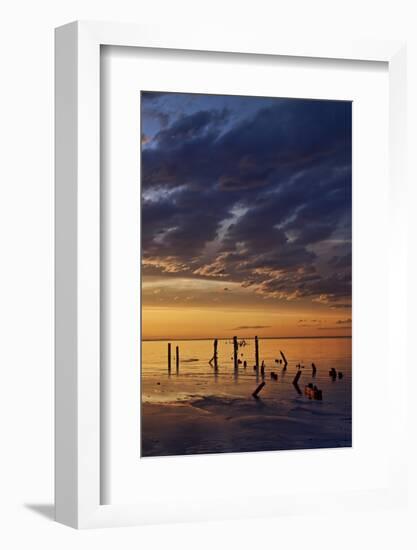 Remnants of an Old Pier Poke Out at the Great Salt Lake in Utah Near Saltair-Clint Losee-Framed Photographic Print