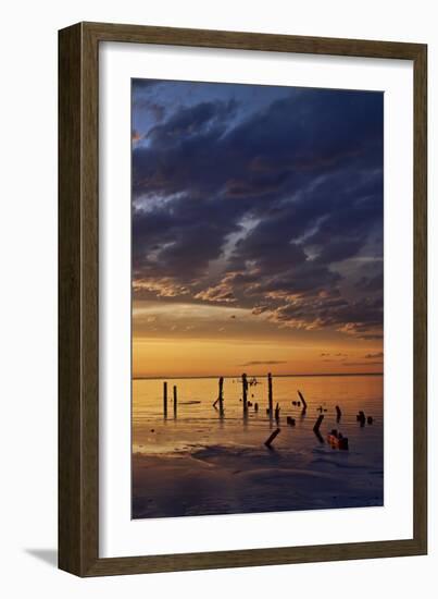 Remnants of an Old Pier Poke Out at the Great Salt Lake in Utah Near Saltair-Clint Losee-Framed Photographic Print