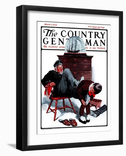 "Removing Sailor's Boots," Country Gentleman Cover, March 7, 1925-William Meade Prince-Framed Giclee Print