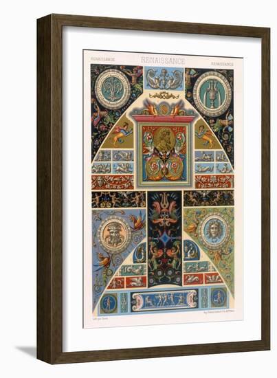 Renaissance Style Plate from Polychrome Ornament, Engraved by F. Durin, c.1869-Albert Charles August Racinet-Framed Giclee Print