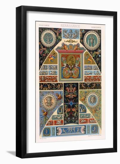 Renaissance Style Plate from Polychrome Ornament, Engraved by F. Durin, c.1869-Albert Charles August Racinet-Framed Giclee Print