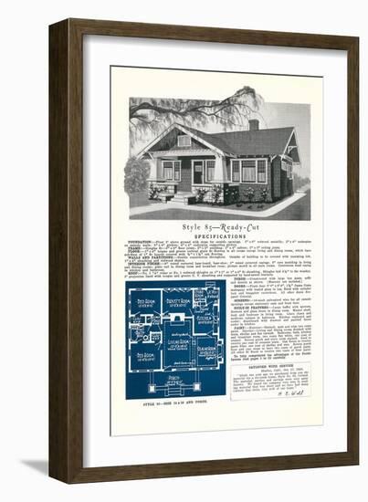 Rendering and Floor Plan of Craftsman House-null-Framed Art Print