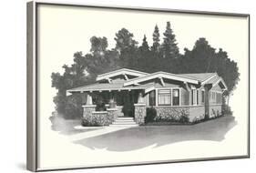 Rendering and Floor Plan of Craftsman House-null-Framed Art Print