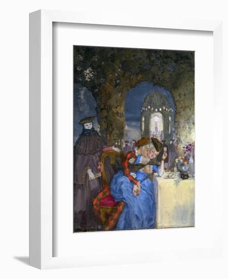 “ Rendez-Vous ” A Couple Lazing during a Summer Party, under the Eyes of Masks Characters Painting-Konstantin Andreevic Somov-Framed Giclee Print